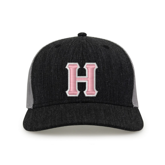 The Game Heather Gray Trucker Hat with Pink/Gray "H"