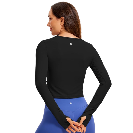 Brushed Cropped Embroidered Long Sleeve